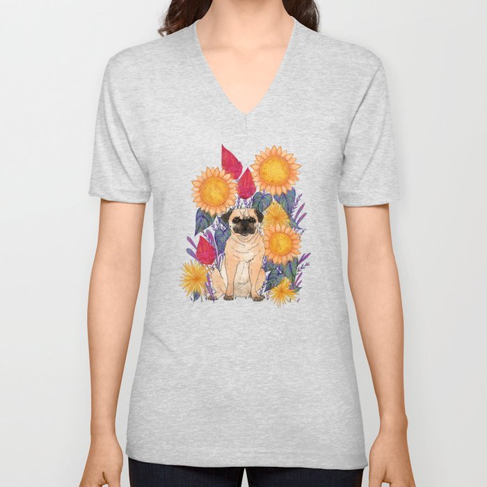 Tai the Pug V Neck T Shirt