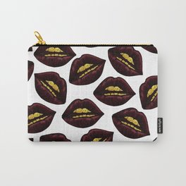 Red Black Lips and Faux Sparkly Gold Grill Teeth Carry-All Pouch