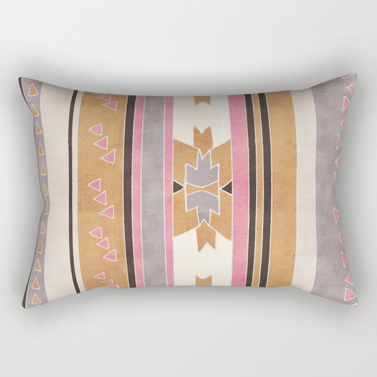 Rustic Tribal Pattern in Raw Sienna, Strawberry and Ash Rectangular Pillow