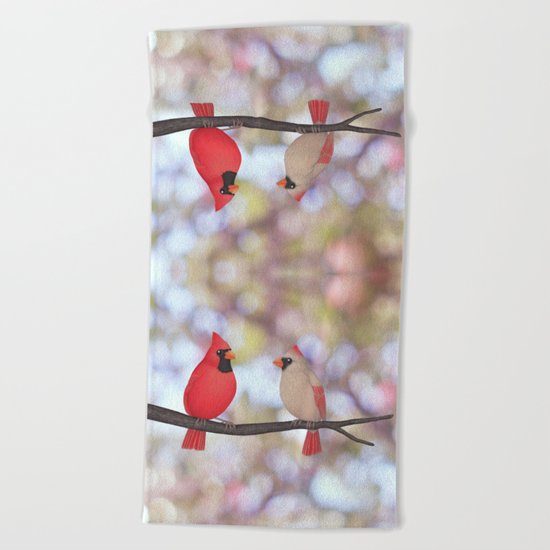 psychedelic cardinals bokeh Beach Towel