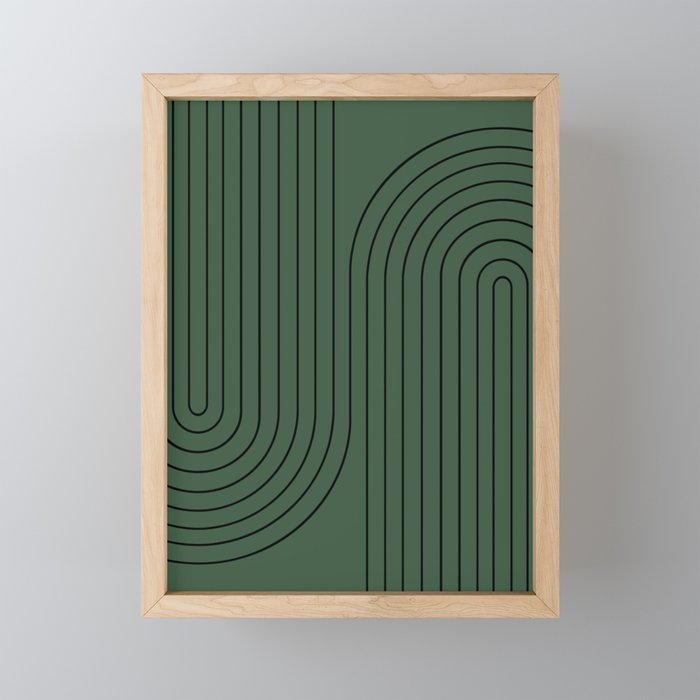 Minimal Line Curvature LXV Forest Green Mid Century Modern Arch Abstract Framed Mini Art Print