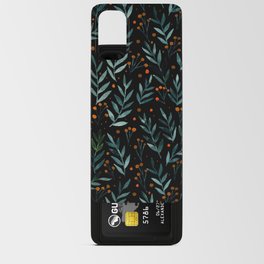 Festive watercolor branches - black, teal and orange Android Card Case