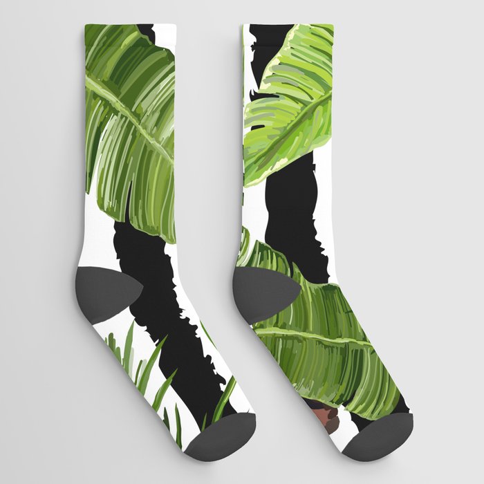 Beautiful seamless vintage floral summer pattern with palm trees, tropical leaves Socks
