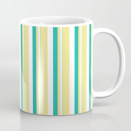 [ Thumbnail: Light Sea Green, White, and Tan Colored Stripes/Lines Pattern Coffee Mug ]