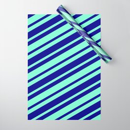 [ Thumbnail: Dark Blue and Aquamarine Colored Stripes/Lines Pattern Wrapping Paper ]