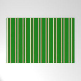 [ Thumbnail: Green, Coral & Lavender Colored Stripes/Lines Pattern Welcome Mat ]