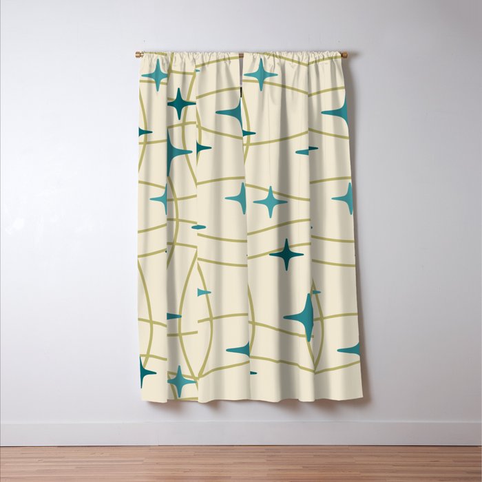 Mid Century Modern Cosmic Star Pattern 693 Cream Turquoise Olive