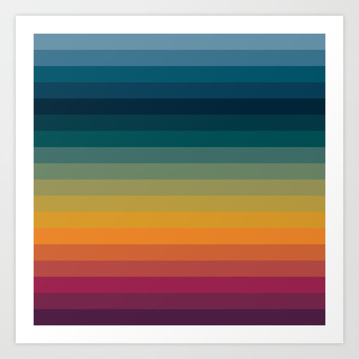 Colorful Abstract Vintage 70s Style Retro Rainbow Summer Stripes Art Print
