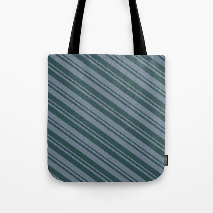Slate Gray and Dark Slate Gray Colored Stripes Pattern Tote Bag