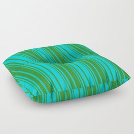 [ Thumbnail: Forest Green & Dark Turquoise Colored Striped Pattern Floor Pillow ]
