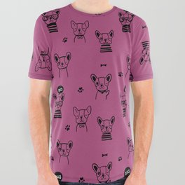 Magenta and Black Hand Drawn Dog Puppy Pattern All Over Graphic Tee