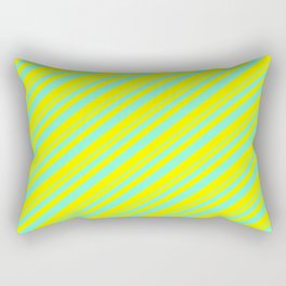 [ Thumbnail: Aquamarine and Yellow Colored Lined/Striped Pattern Rectangular Pillow ]