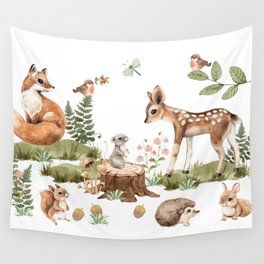 Watercolor Woodland Animals Wall Tapestry