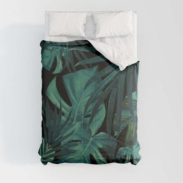 Tropical Jungle Night Leaves Pattern #1 #tropical #decor #art #society6 Comforter