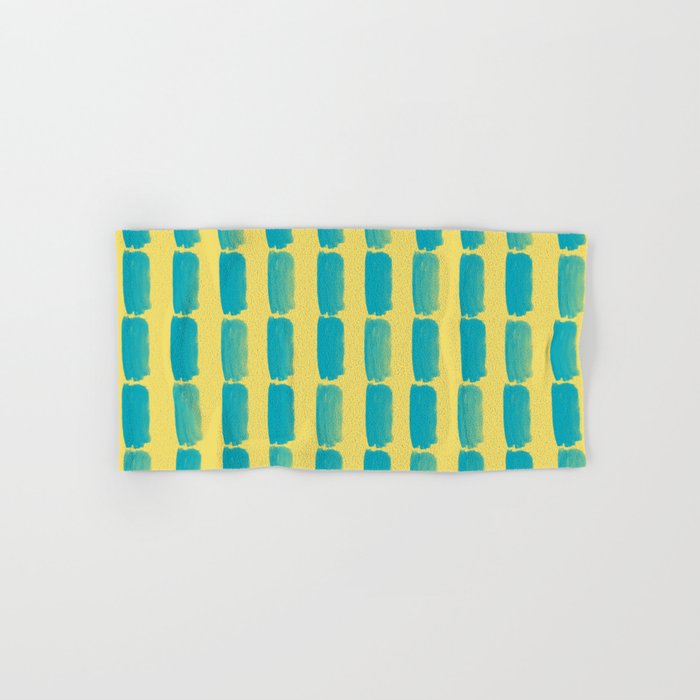 Aqua Blue and Yellow Grid Brushstroke Pattern 2021 Color of the Year AI Aqua and Lemon Sherbet Hand & Bath Towel