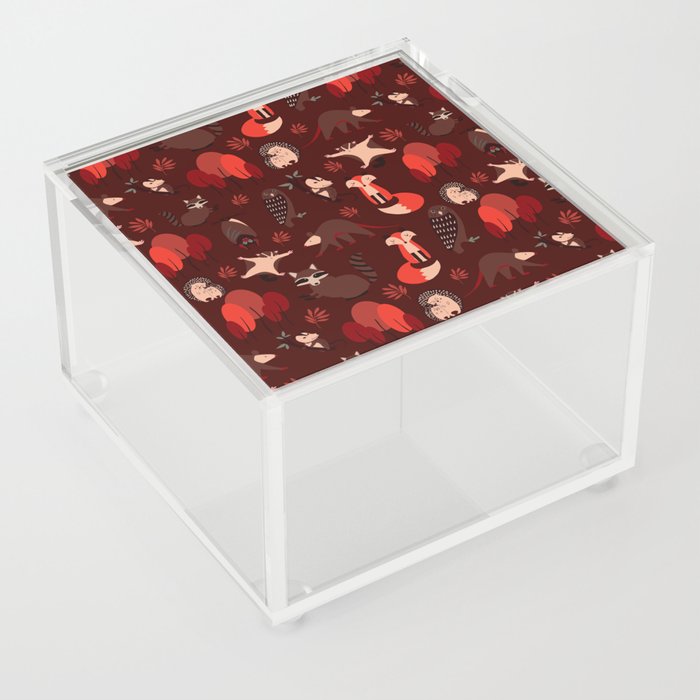 Woodland Nocturnal Animals Red Acrylic Box