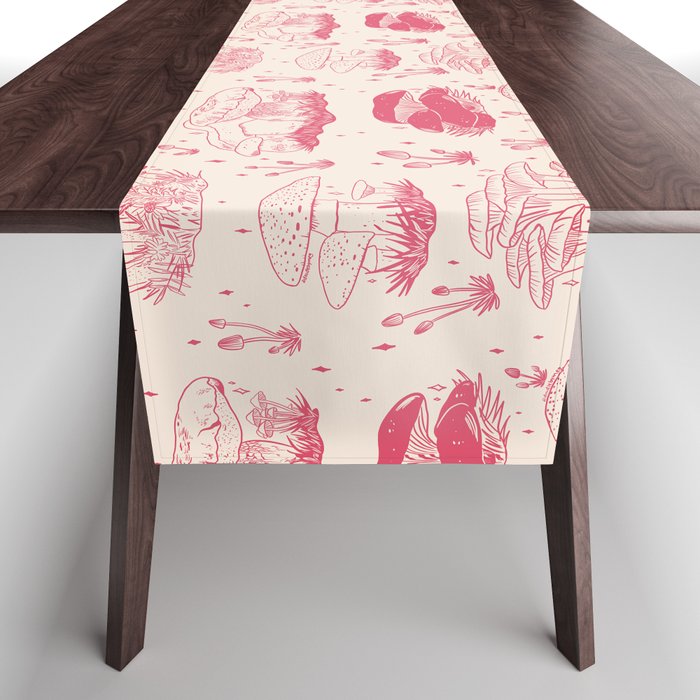 Mushroom Toile in Pink Table Runner