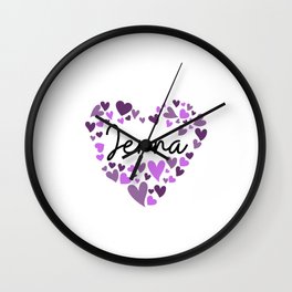 Jenna, purple hearts Wall Clock