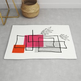 Line art with rectangles and herbs Area & Throw Rug