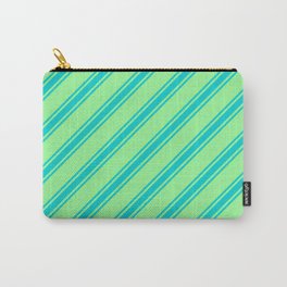 [ Thumbnail: Green & Dark Turquoise Colored Lines/Stripes Pattern Carry-All Pouch ]