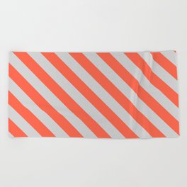 [ Thumbnail: Light Grey and Red Colored Striped/Lined Pattern Beach Towel ]