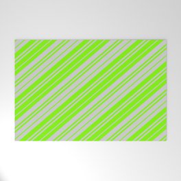 [ Thumbnail: Light Grey & Chartreuse Colored Lines/Stripes Pattern Welcome Mat ]