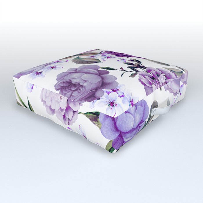 Elegant Girly Violet Lilac Purple Flowers Outdoor Floor Cushion by