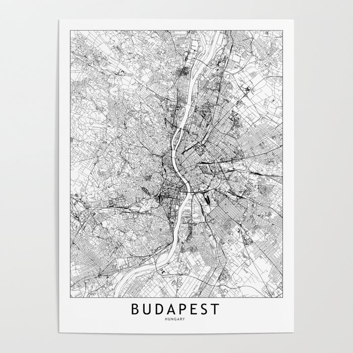 Budapest White Map Poster