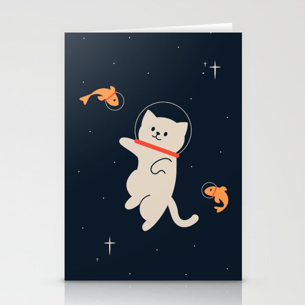 Astronaut Cat playing with fishes Stationery Cards