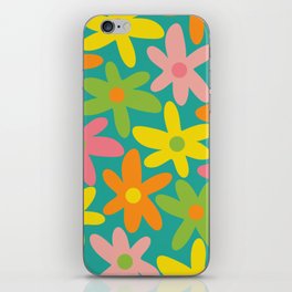 Daisy Time Retro Floral Pattern Teal Pink Green Orange Yellow iPhone Skin