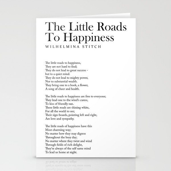 The Little Roads To Happiness - Wilhelmina Stitch Poem - Literature - Typography Print 1 Stationery Cards