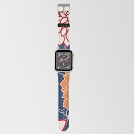 Colorful Floral Blooms and Leaves on Navy Blue Apple Watch Band