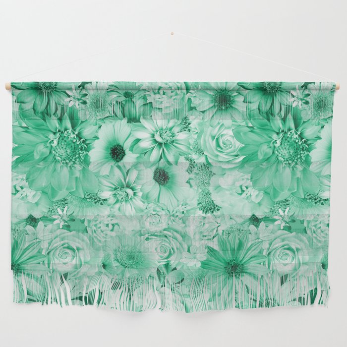 viridian green floral bouquet aesthetic cluster Wall Hanging