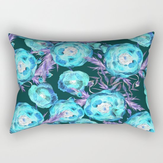 Abstract Poppy Pattern Blue And Black Rectangular Pillow