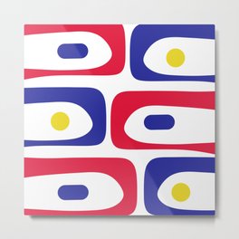 Mid Century Modern Piquet Minimalist Abstract Pattern in Red, Navy Blue, Yellow, and White Metal Print