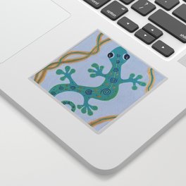 Teal & Gold Gecko ~ photo original painting Sticker