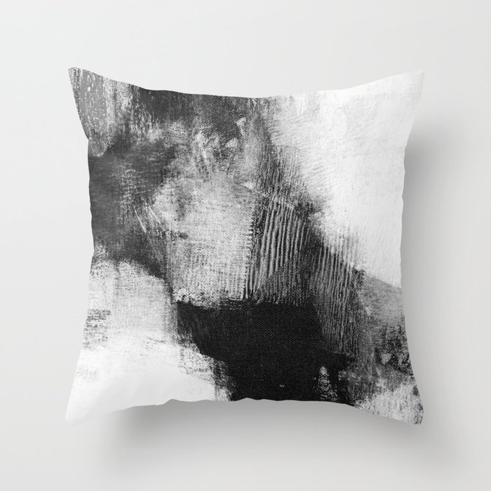 Black and White Textured Abstract Painting "Delve 3" Throw Pillow