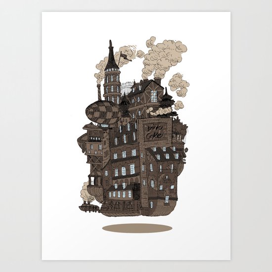 Flying city. Art Print