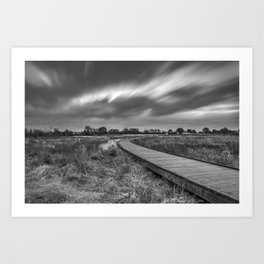 Passing Skies Over The Boardwalk - Black and White Art Print