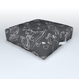 Dark Grey and White Toys Outline Pattern Outdoor Floor Cushion