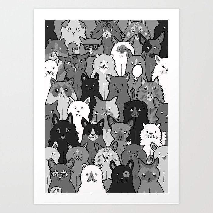 National Cat Day - Black and White Art Print