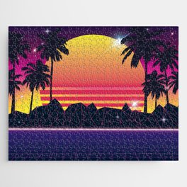 Flaming Sunset 80s Synthwave Jigsaw Puzzle