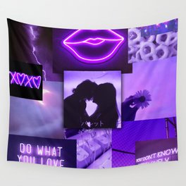 Purple love aesthetic ollage Wall Tapestry