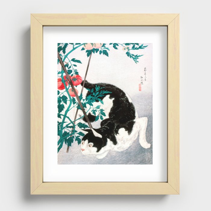 Cat with Tomato Plant by Takahashi Shōtei Recessed Framed Print