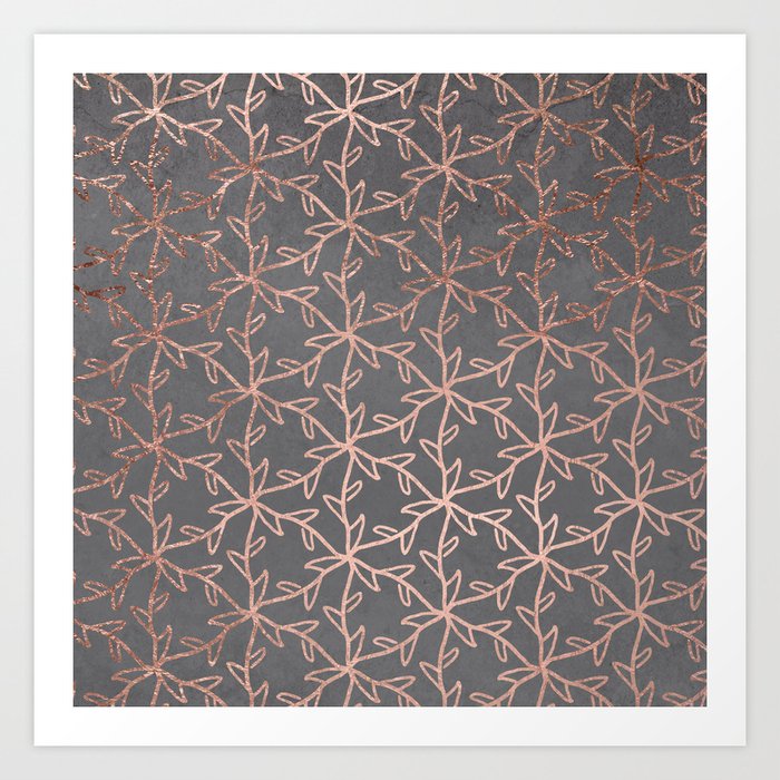 Modern Abstract Floral Pattern Rose Gold On Grey Graphite Cement