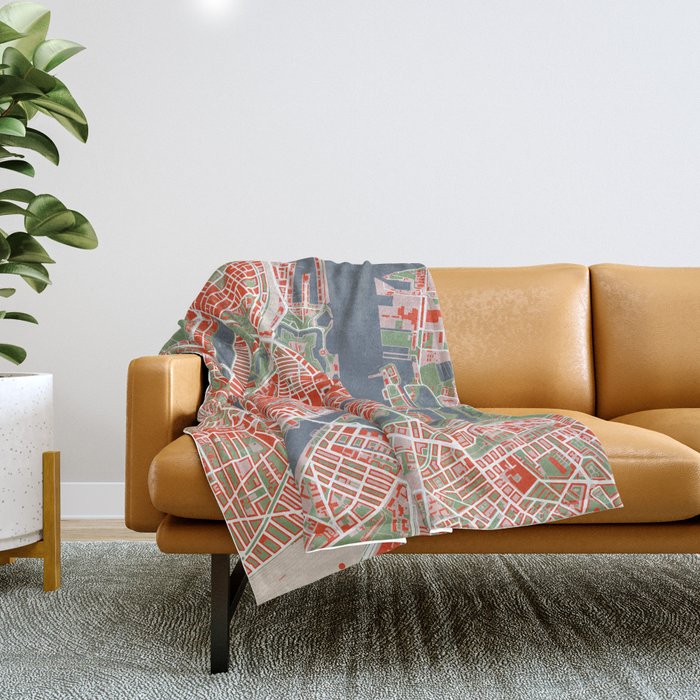 Copenhagen city map classic Throw Blanket