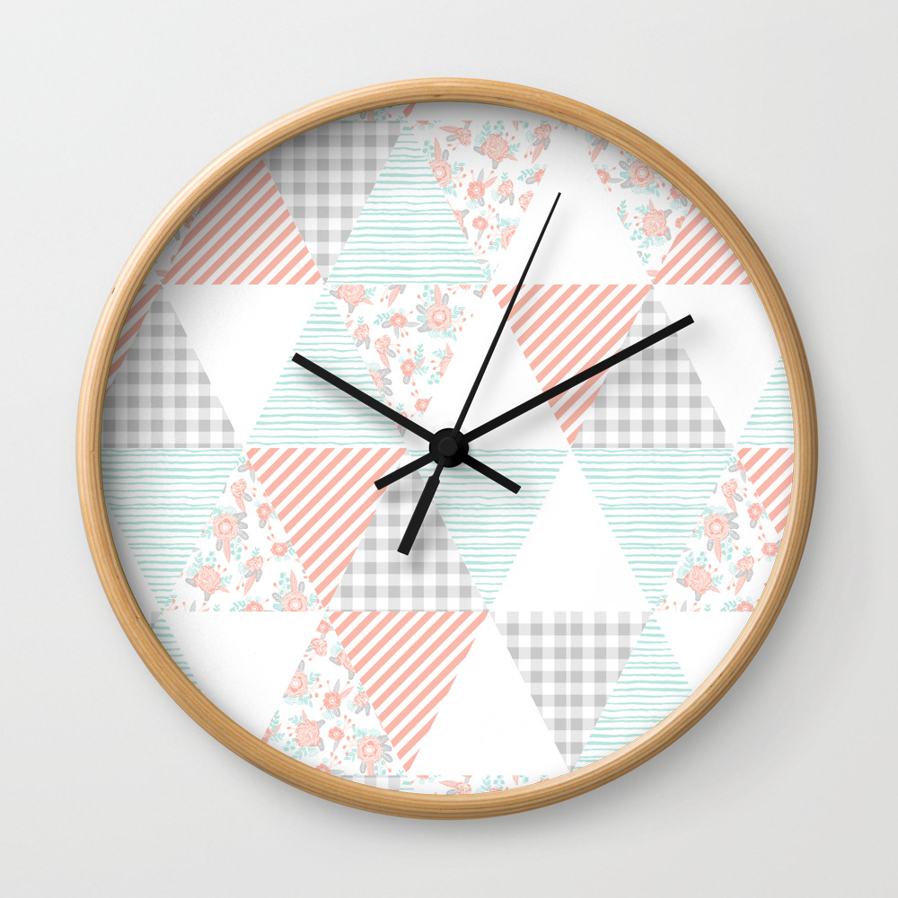 Trendy Quilt Pattern Triangle Quilt Baby Nursery Gender Neutral Gifts For New Baby Room Wall Clock