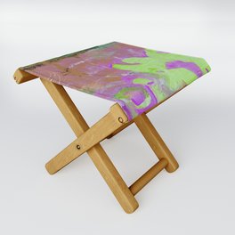 Colorful graffiti. Modern abstract colorful painting with hand-painted texture. Terracotta-pink-green painting with splashes, drops of paint, paint smears, letters.  Folding Stool