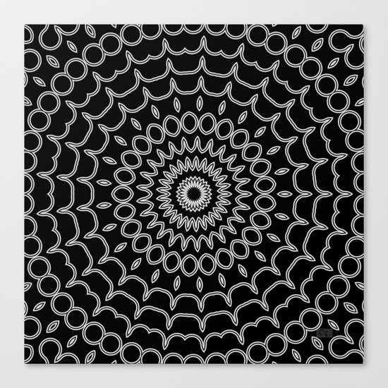 Mandala Fractal in Black and White Canvas Print
