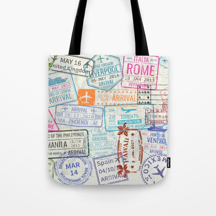 Vintage World Map with Passport Stamps Tote Bag
